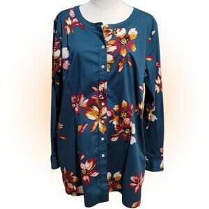 DULUTH TRADING COMFY COTTON FLORAL PRINT TUNIC TOP EUC XL